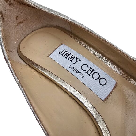 Jimmy Choo Bing Crystal Embellished Mary Jane Pump Size 37 US 7 Silver Glitter - Picture 9 of 9